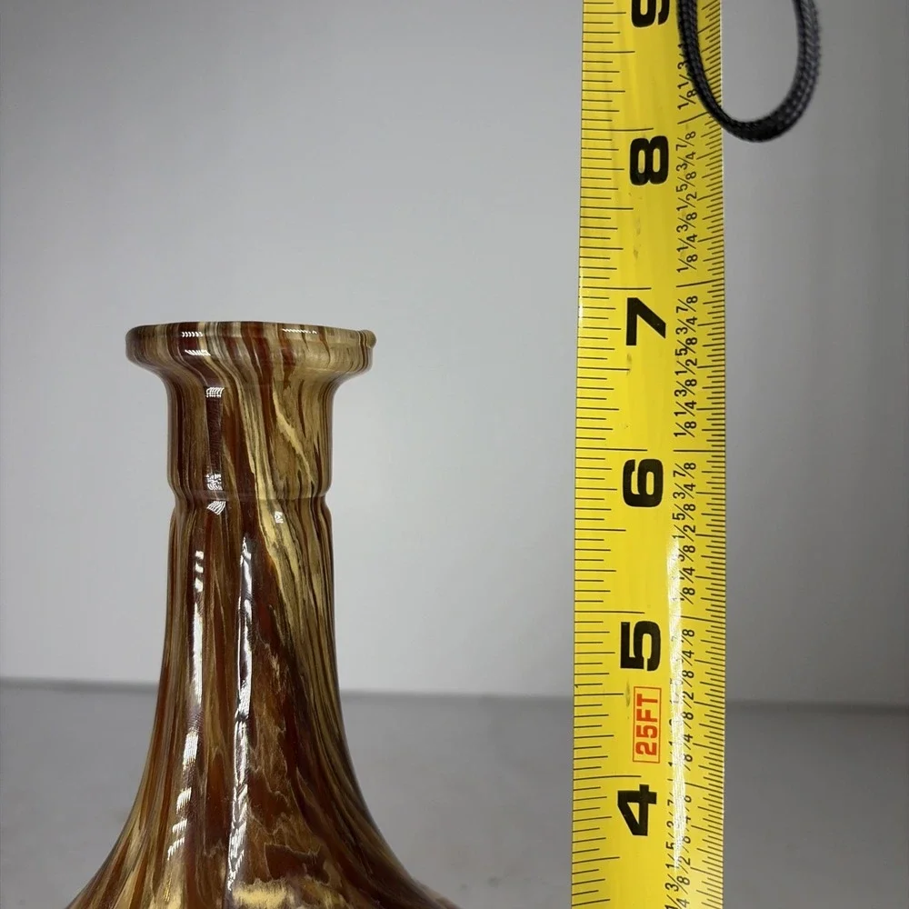 Vintage 80s‎ Murano White Cristal Vase Italy Amber Swirl Tortoise